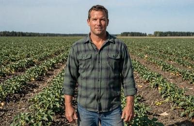 Garrett, 40, Maine potato farmer from Presque Isle standing in his Aroostook County potato field on Yougotmatched