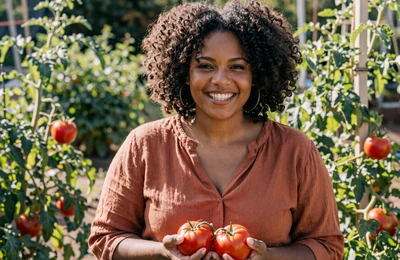 Tamara a 35-year-old Black organic vegetable farmer from North Carolina in her garden