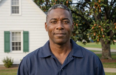 Jerome a 50-year-old Black pecan farmer and rancher from Tennessee at his farmhouse