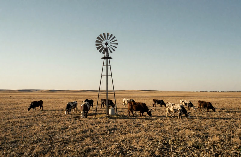 Nebraska Sandhills cattle ranch with Angus cattle grazing on vast Great Plains grassland