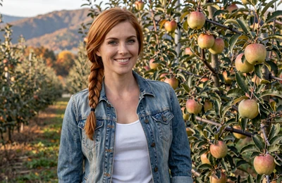 Rachel, 34, West Virginia apple orchard owner from Martinsburg smiling in her orchard on Yougotmatched